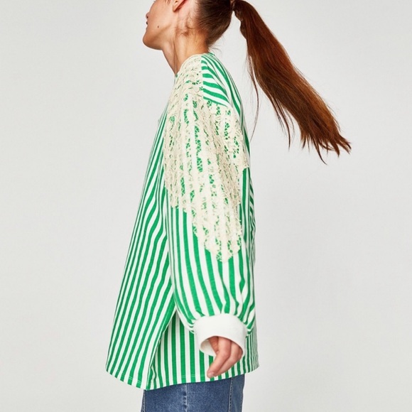 Zara Tops - ZARA Trafaluc Oversized Striped Sweatshirt Lace